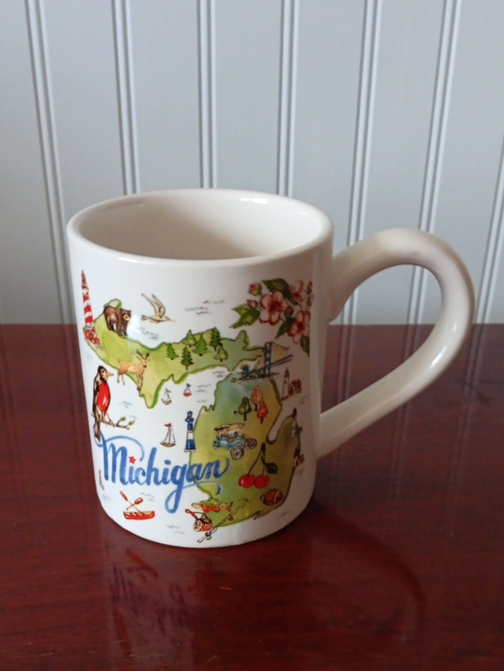 Michigan Map Ceramic Mug - White Illustrated State Design